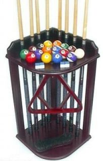 Cue Stick & Pool Table Ball   Floor Rack Stand Mahogany Finish