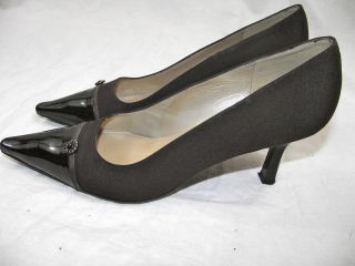   BROWN WOMENS FABRIC/PATENT LEATHER PUMP SHOE EXCELL/WORN 1X 8.5N