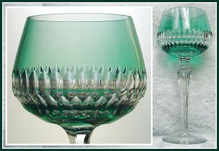 EMERALD TEAL GREEN Wine Goblet Hock Glass CUT TO CLEAR CRYSTAL 