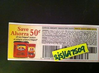 10 Coupons $.50 ANY 1 Folgers Product exp 12/31/12