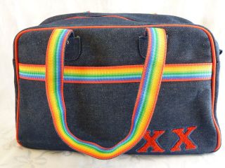 Mexx Retro Blue Jean Denim Bag w/Rainbow Straps  RARE  ​ See Photos