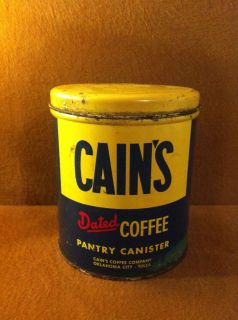 Vintage Cains Dated Coffee Tin Pantry Canister Oklahoma City Tulsa 