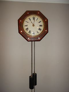   1800s Clock Wag On the Wall Clock Mother of Pearl Inlays  Runs Great