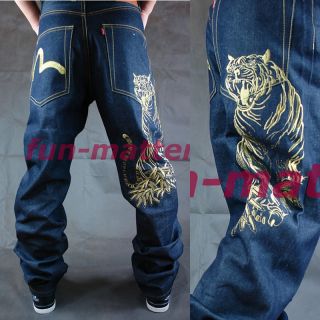 HipHop B BOY Street Dance Gold Tiger Embroidery Pants Jeans Casual 