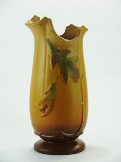 Vintage Weller Art Pottery Brown Oak Leaf Pattern Vase 11