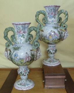 Pair Capodimonte Vases c1890  Romantic Themes  , Fleurman 