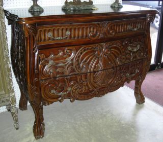 Antique Style Country French Bombay Serpentine Carved Solid Wood 