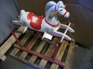   Antique Wood & Metal Rocking Spring Horse Glider, Train Rite, Carousel