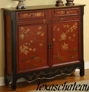   RED CHINOISERIE Antique Style Chest Cabinet Buffet Entry Accent Table