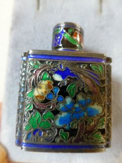 Antique enamel marked silver scent bottle snuff perfume Chinese deer 