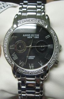 ANNE KLEIN WOMENS DIAMOND BLACK DIAL SWISS WATCH #12/2071 ~NEW IN BOX 
