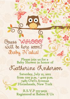 Owl Tree Leaf Fall CARDSTOCK Baby Shower Invitations Cute