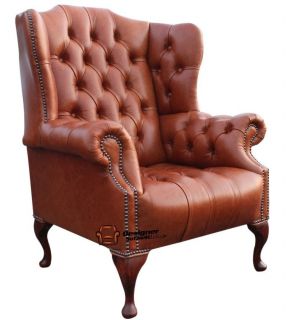 Chesterfield Mallory Fireside High Back Wing Chair Aniline Gamay Red 