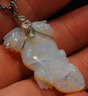 Australia Opal carved Frog Wire wrapped silver pendant 21cts