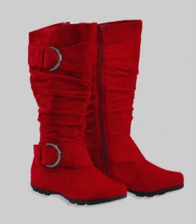 Max Collection Suede Buckle Flat Boots (Red) Oslo