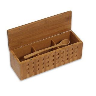 Island Bamboo Triple Scoop Wooden Salt Box / Spice Cellar with Spoon