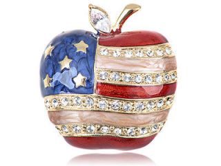   Crystal Elements Patriotic American Flag Stars Stripe Apple Pin Brooch