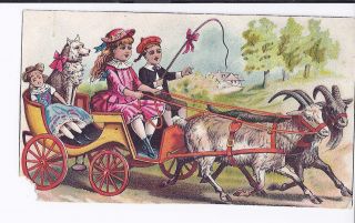 VICTORIAN TRADING CARD FOR DOMESTIC SEWING MACHINE: CHILDREN IN GOAT 