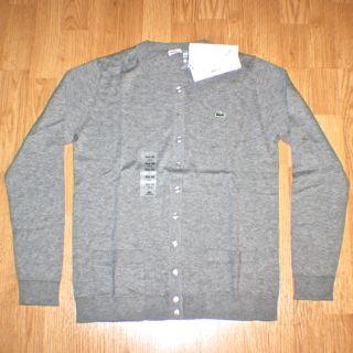 Womens LACOSTE Size 6 Gray Cardigan Sweater 100% Supima Cotton New WT 