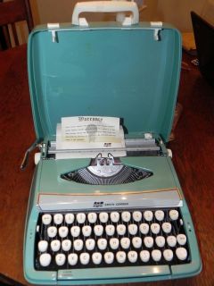Vintage Smith Corona Aqua Turquoise Portable Typewriter w Carrying 