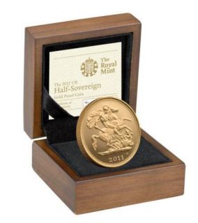 2011 ROYAL MINT ST GEORGE GOLD PROOF SOLID 22K HALF SOVEREIGN COIN BOX 