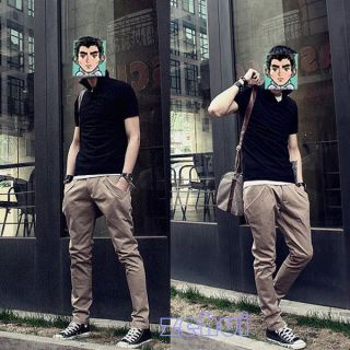 Mens Straight Long Slim Cotton Blends Casual Pants 3Color Skinny 