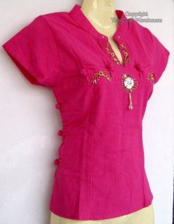 Pink Chinese Collar Golden Bar Emblem szXS Ladies Shirt