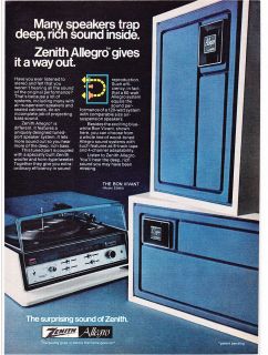 Original Print Ad 1974 ZENITH ALLEGRO SPEAKER Gives Deep, Rich Sound a 