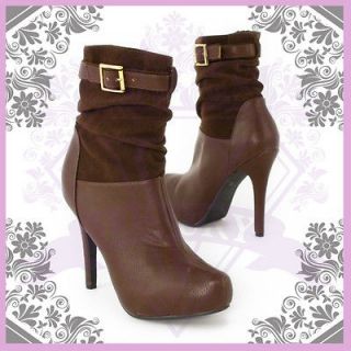  Leatherette Faux Suede Ankle Strap High Heel Bootie Boot US Size 6
