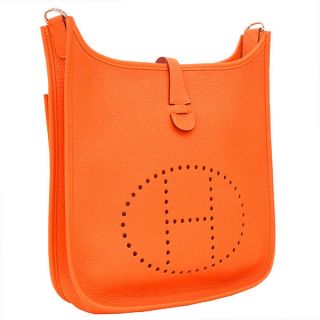   Orange Clemence Evelyne III GM Messenger Cross Body Birkin Bag PHW
