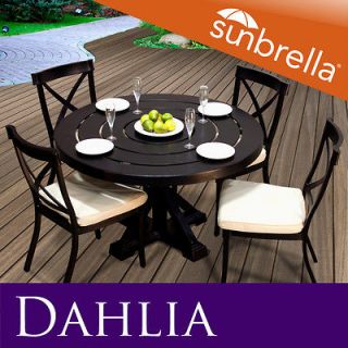 Dahlia Outdoor Dining Furniture Cast Aluminum Set W/ Sunbrella Covers 
