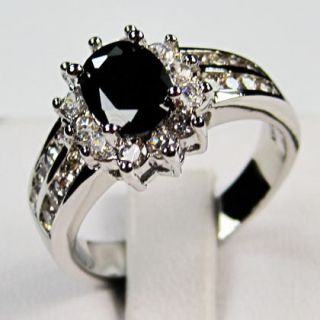Jewelry brand new black sapphire ladys white Gold GF Ring sz6/7/8/9 
