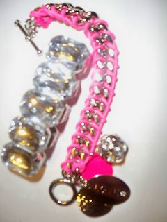   Costume Pink Silver Rhinestone Ball Charm Chain Link Bracelet Bebe