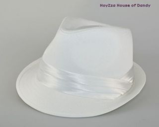 Mens Basic Plain Fedora Short Brim Hat White/White Band S/M,L/XL 