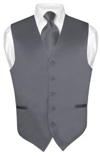 Mens CHARCOAL GREY Tie Dress Vest and NeckTie Set for Suit or Tuxedo
