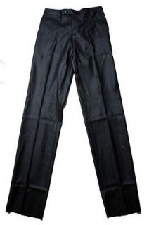 Brand New Mens Dress Pants Slim Fit Fitted Black Shiny Flat Front 