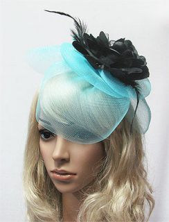 Turquoise Blue Fascinator Headband Mesh Petals party wedding new w 