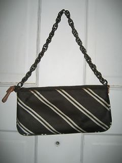 CREW brown/white striped silk shoulder strap purse with chain