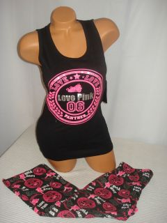   Love Pink Sleepwear 2 Piece Pajamas Set Tank Top Capris Black NWT