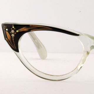   Women Black & Clear Cat Eyeglass Frames France Rhinestones Eyewear