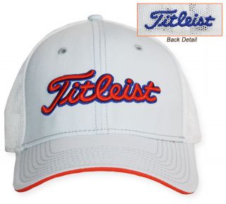 NEW! Titleist Stretch Mesh Fitted Hat golf Cap Ice/Orange