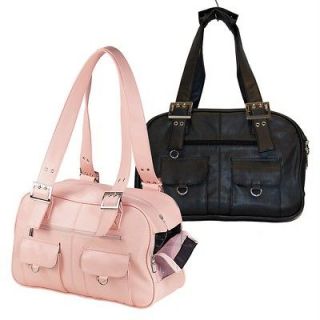 Stylish Faux Leather Pocketed Dog Purse Carrier Pink or Black 10 x 6 x 