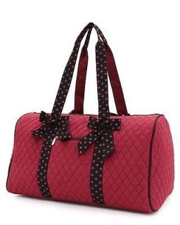Red Quilted Large Poka Dot Pattern Travel Duffle Overnight Gym Bag For 