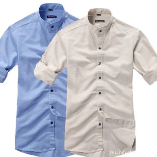 Mens Casual Long Sleeve Shirts Collarless Tee Shirt Size XS S M L 2 