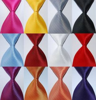 New Classic Solid Color Stripes JACQUARD WOVEN Silk Mens Tie Necktie