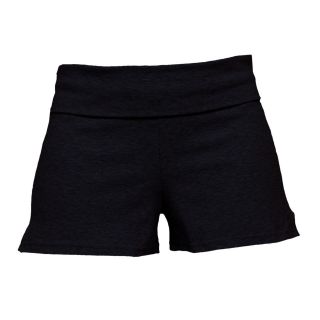 BLACK Shorts Fold Over Waistband Cotton Spandex WOMEN Gym Workout 