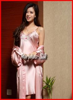 Luxury Style NWT 2PCS Women Silk Sleepcoat Pajamas Nightgown Robe 