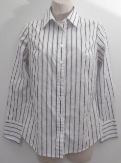   Kathryn Slim Fit NAVY Stripe 100% Cotton Button Front Blouse Shirt XS