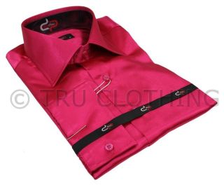 Mens Italian Design Pink Silk Satin Finish Shirt Smart Slim Fit