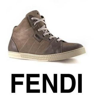 Fendi men high sneakers shoes in Light Brown Cotton Size US 9.5   EU 